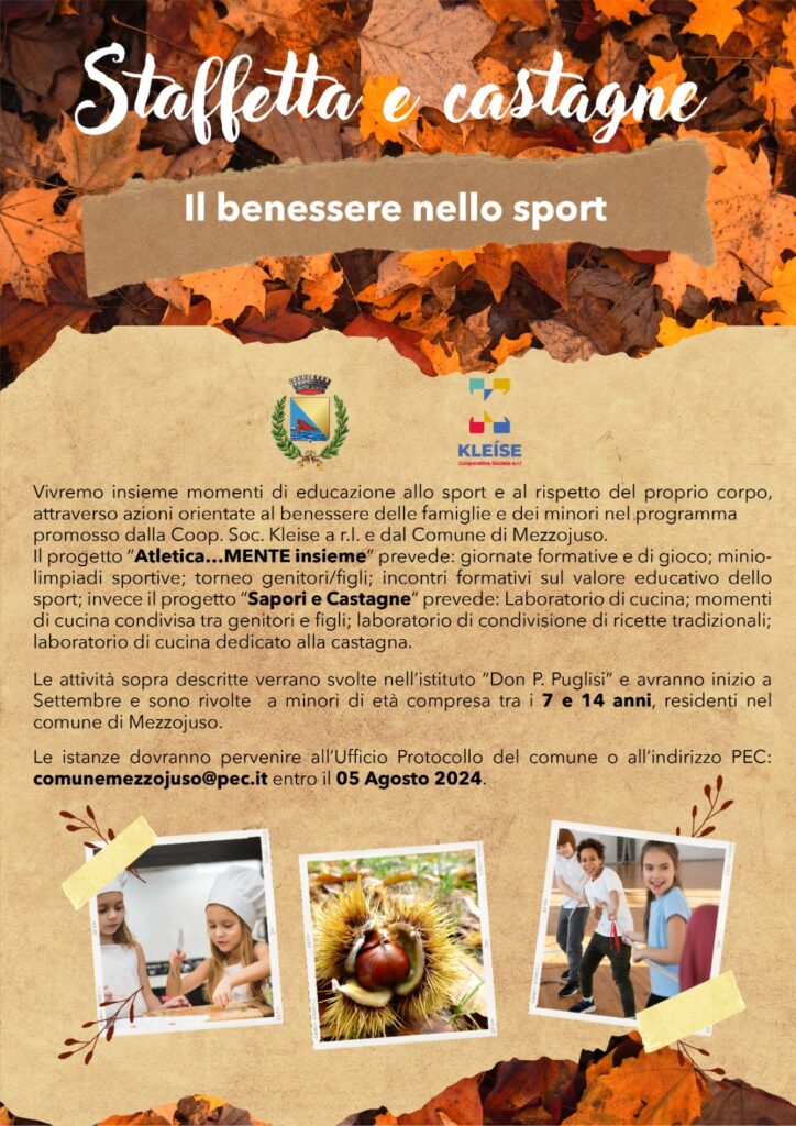 AVVISO PUBBLICO BENESSERE IN COMUNE PIANO OPERATIVO “STAFFETTE E CASTAGNE IL BENESSERE TRA SPORT E CUCINA”
